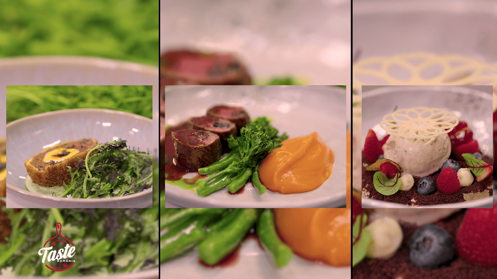 colaj din trei fotografii cu trei preparate: drob, cotlet de miel și pască